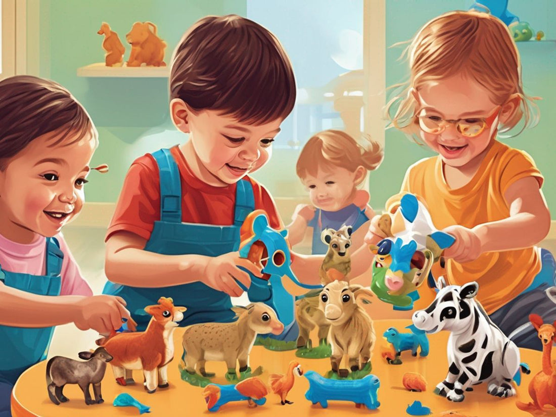 children playing with animal science educational toys