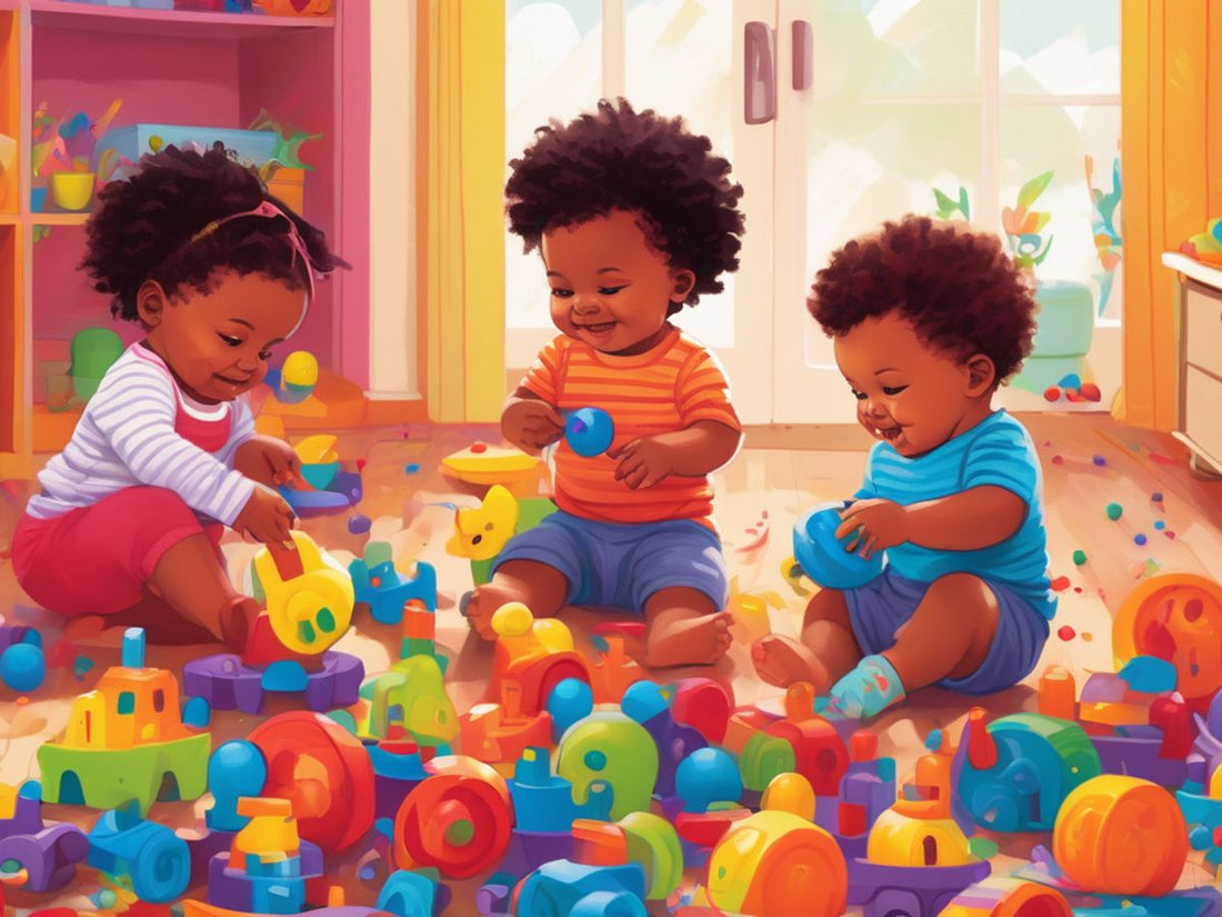 toddlers playing with counting toys in a colorful nursery