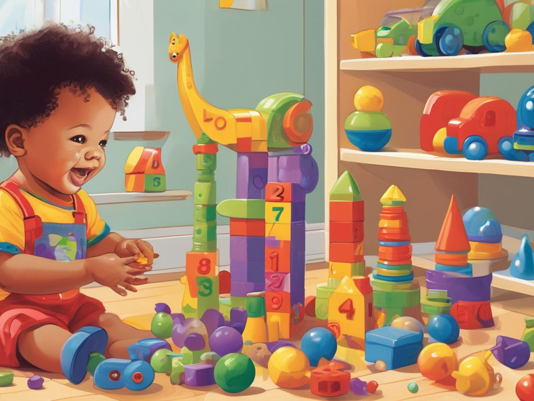 toddler playing with counting toys