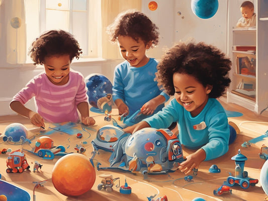 children playing with space-themed educational toys