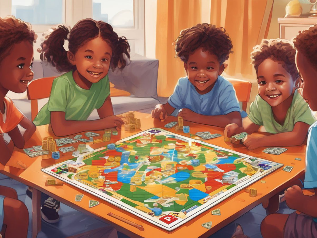 children playing educational board games about finance