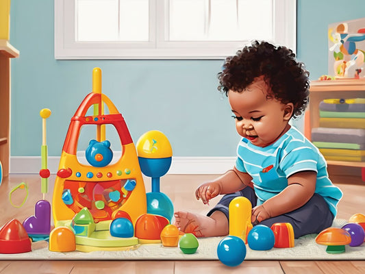 toddler playing with musical learning toys