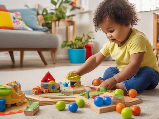 toddler playing with educational toys at home