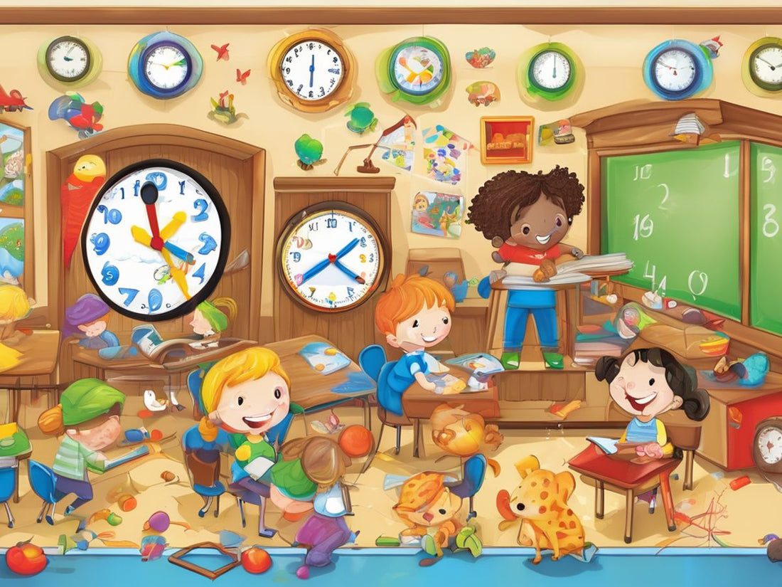 children learning time classroom clock educational