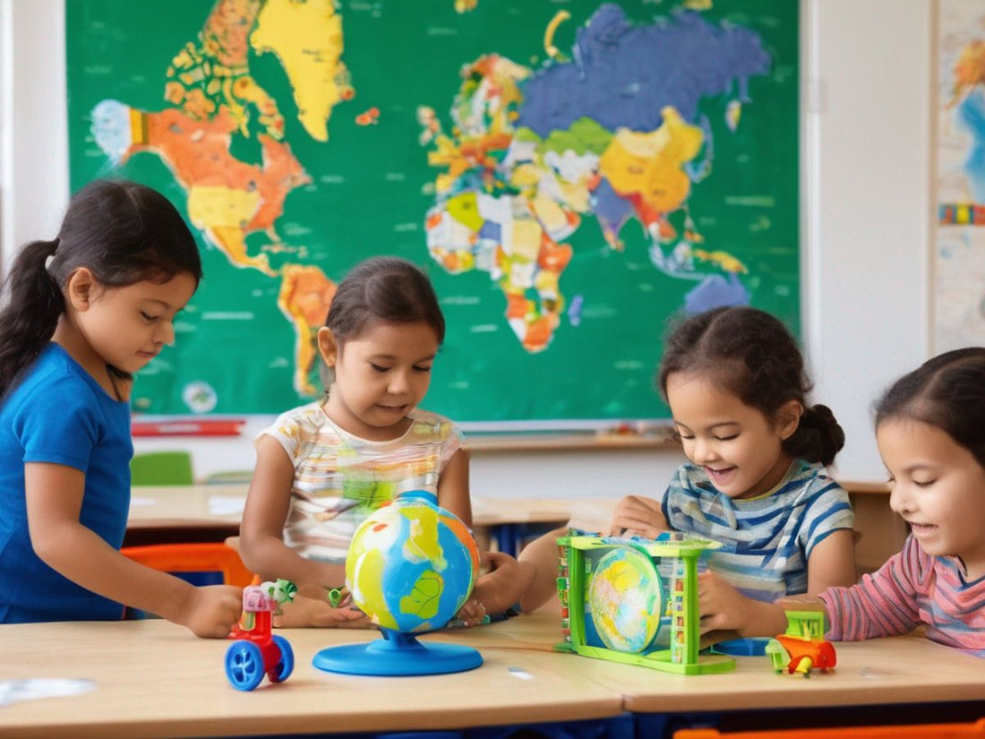 children playing with geography toys in a classroom