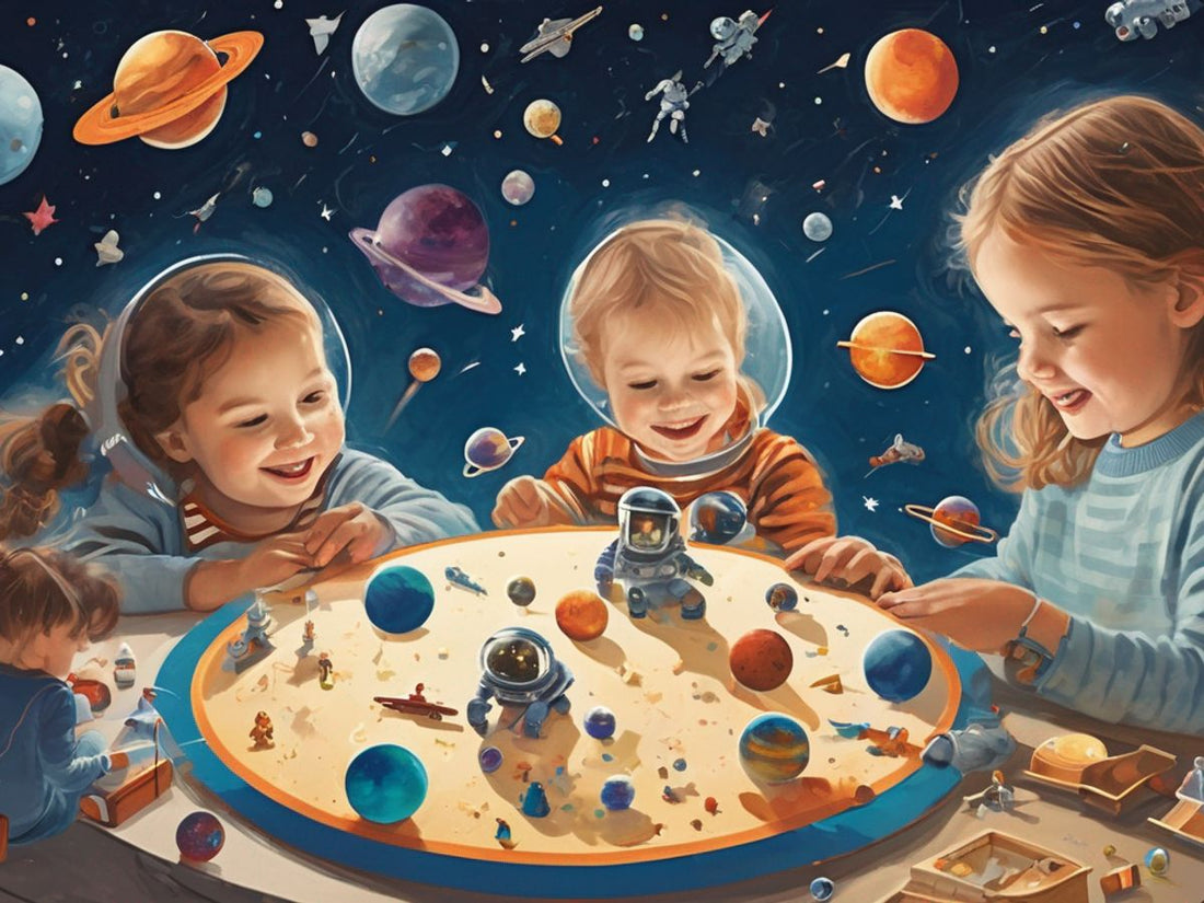 children playing with space-themed educational toys