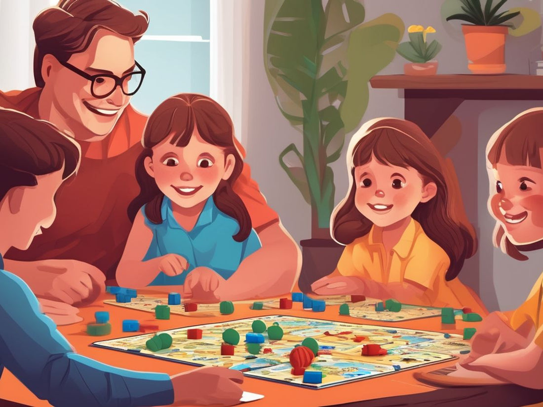 family playing educational board game at home