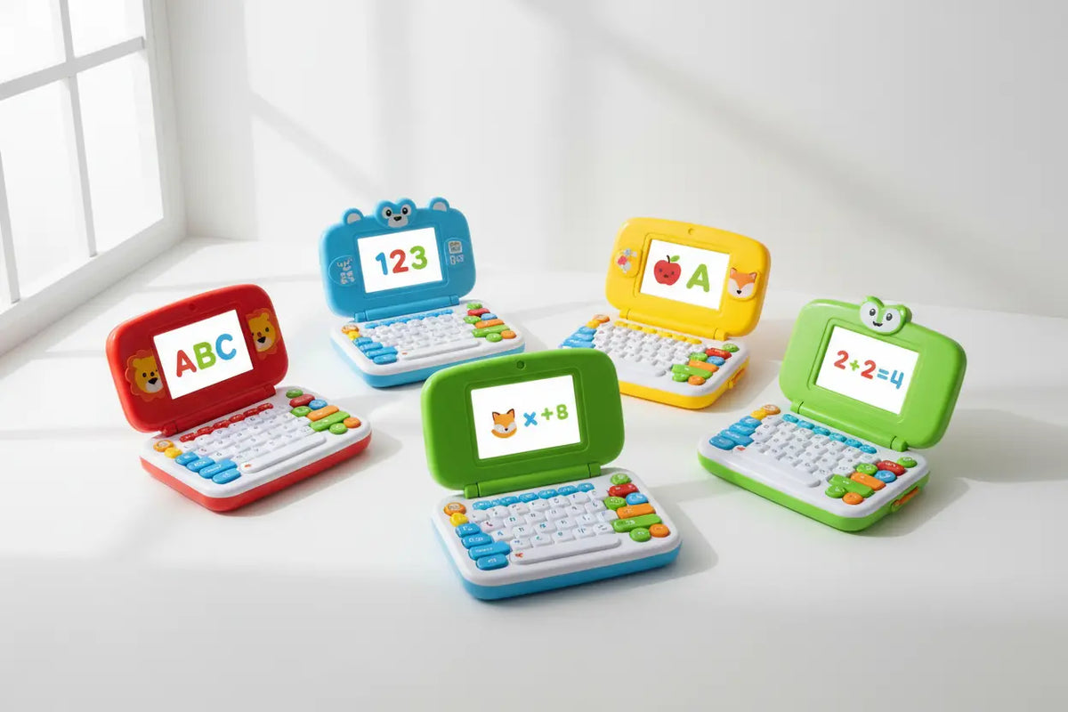 Learning laptops and toy computers for kids with keyboards, mouse controls and built-in learning activities
