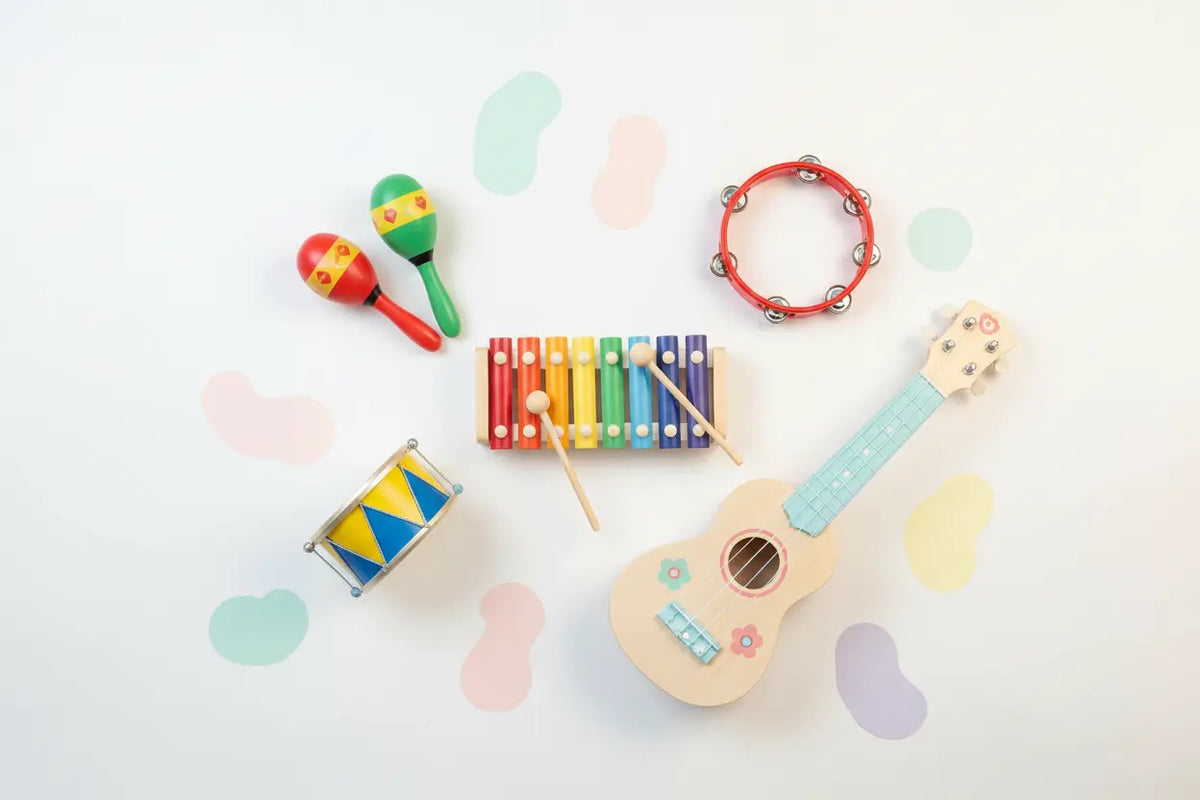 Musical toys and instruments for kids including pianos, xylophones, drums, microphones and rhythm sets