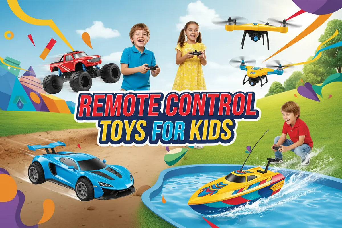 Remote control toys for kids including RC cars, drones, helicopters and aircraft