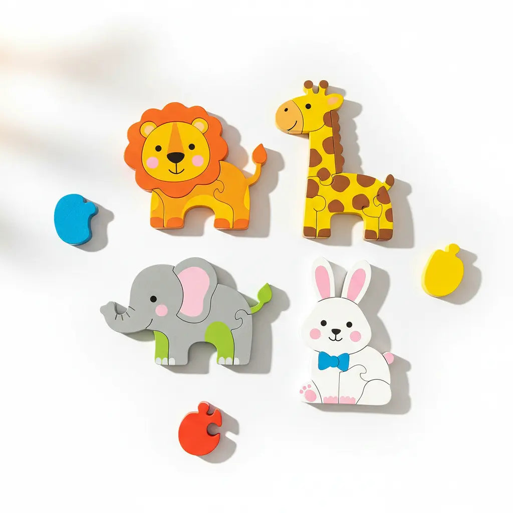 Wooden puzzle boards for kids with animals, alphabet, numbers and geometric shapes