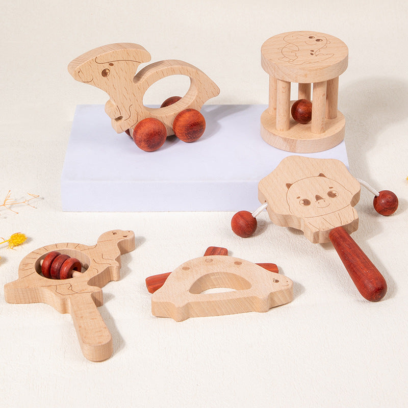 Wooden Rattle and Music Toy Set Dinosaur hand bell set