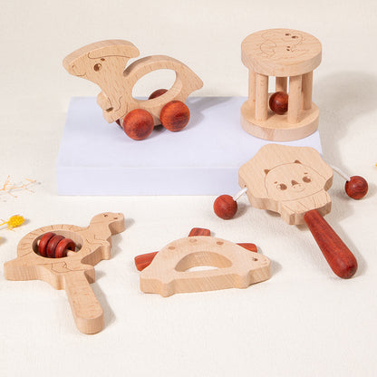 Wooden Rattle and Music Toy Set Dinosaur hand bell set