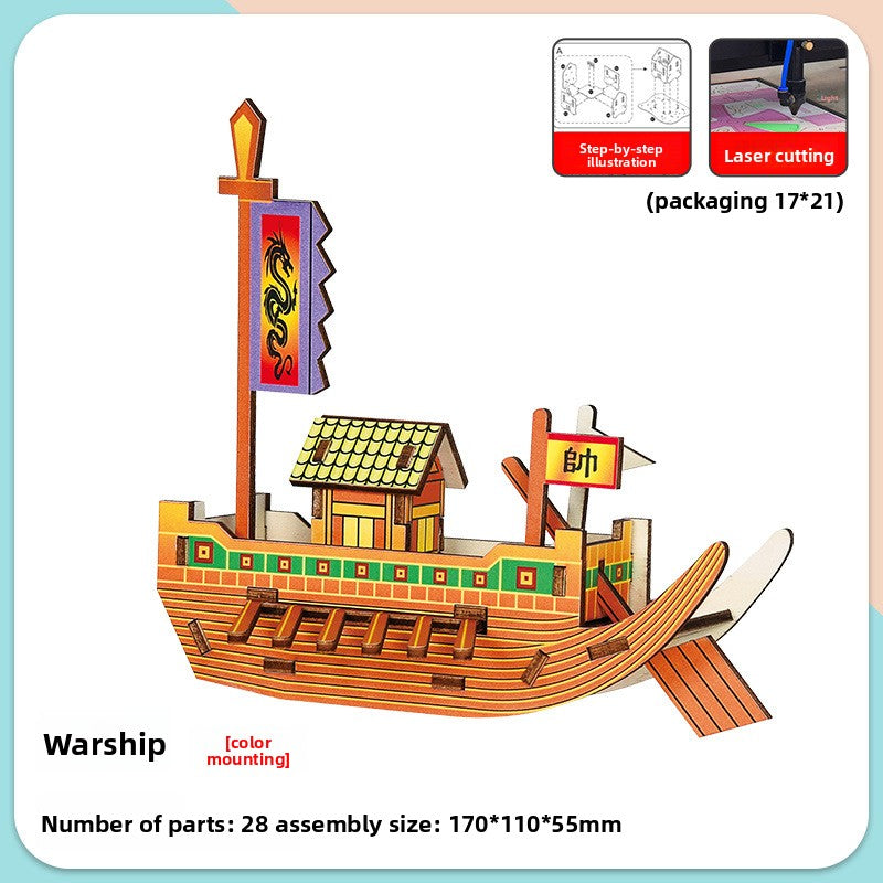 Wooden Ship 3D Puzzle Kit for Kids Color mounting battleship