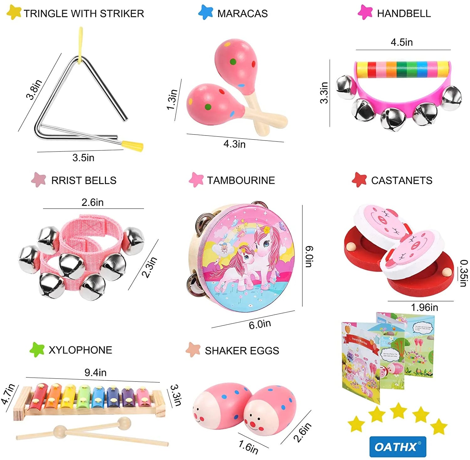 Music Toys & Toddler Learning Toy 16-Piece Wooden Musical Instrument Set for Kids 1-3 Year