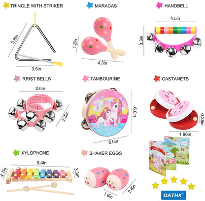 Music Toys & Toddler Learning Toy 16-Piece Wooden Musical Instrument Set for Kids 1-3 Year