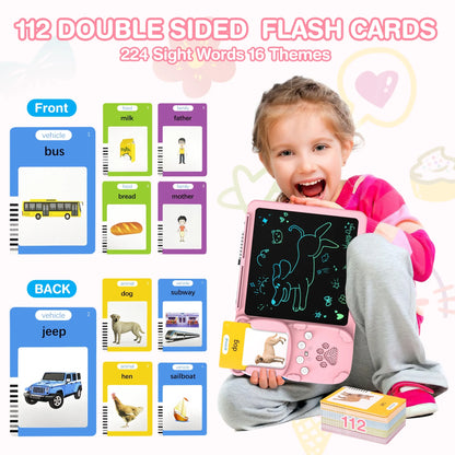 Talking Flash Cards with LCD Writing Drawing Tablet, 224 Sight Words Educational Montessori Learning Toy for 3 4 5 6 7 Year Olds Kids Boys Girls, Autism Speech Therapy Gift for Autistic Children