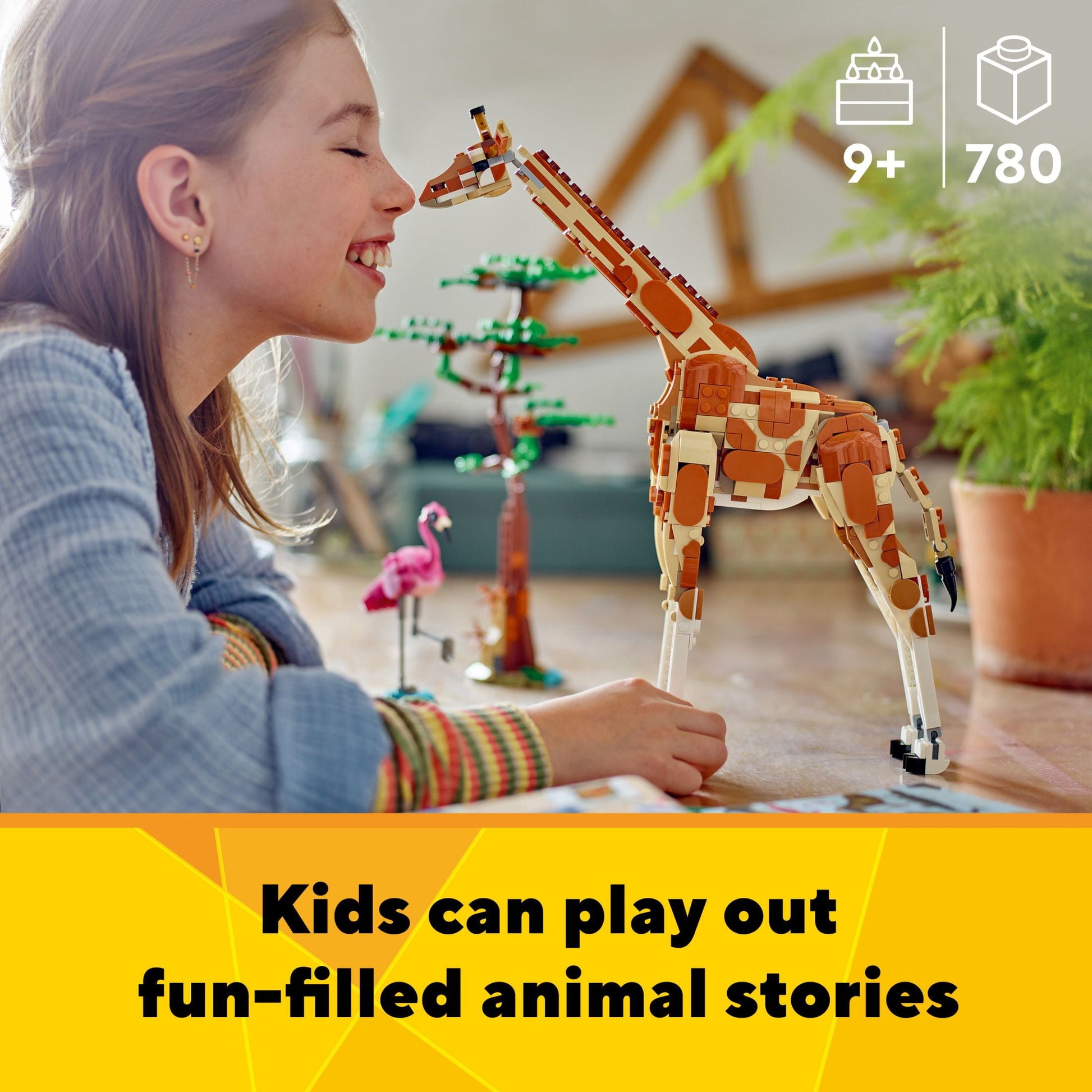 Creator 3 in 1 Wild Safari Animals, Rebuilds into 3 Different Safari Animal Figures - Giraffe Toy, Gazelle Toy or Lion Toy, Nature Toy, Building Set for Kids Ages 9 Years Old and Up, 31150