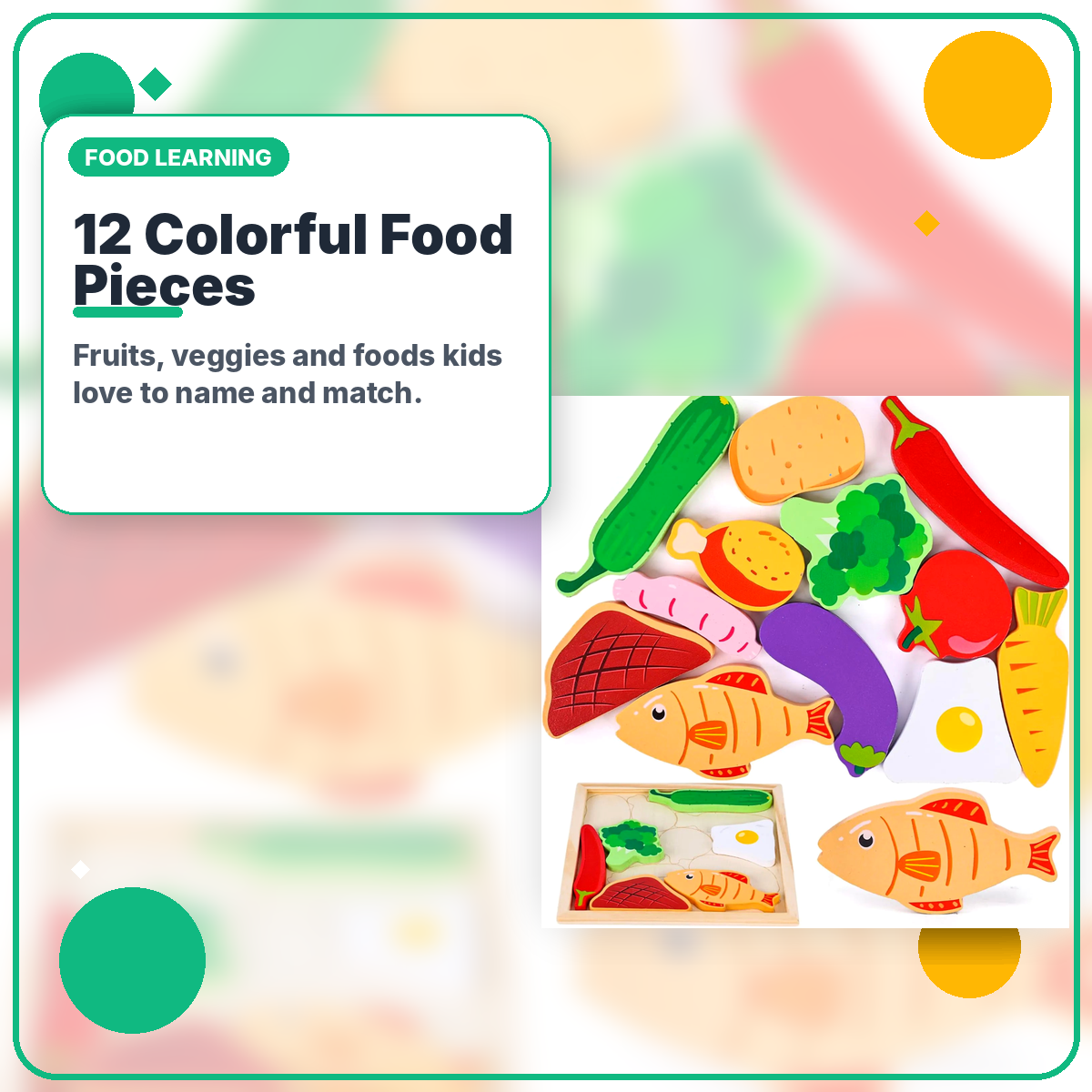Montessori Food Puzzle for Toddlers 2–4 — Fine Motor Skills | Wooden