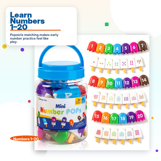 Montessori Number Popsicles Matching Game for Toddlers — 40 Pcs · Numbers 1–20 · 7 Colors · Self-Correcting · Reusable Jar · Color Sorting & Counting Toy Ages 2–5