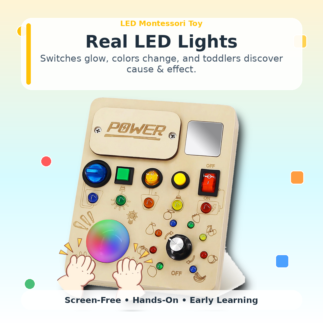 Montessori LED Busy Board for Toddlers 1–3 — Sensory Development | Light-Up Wooden
