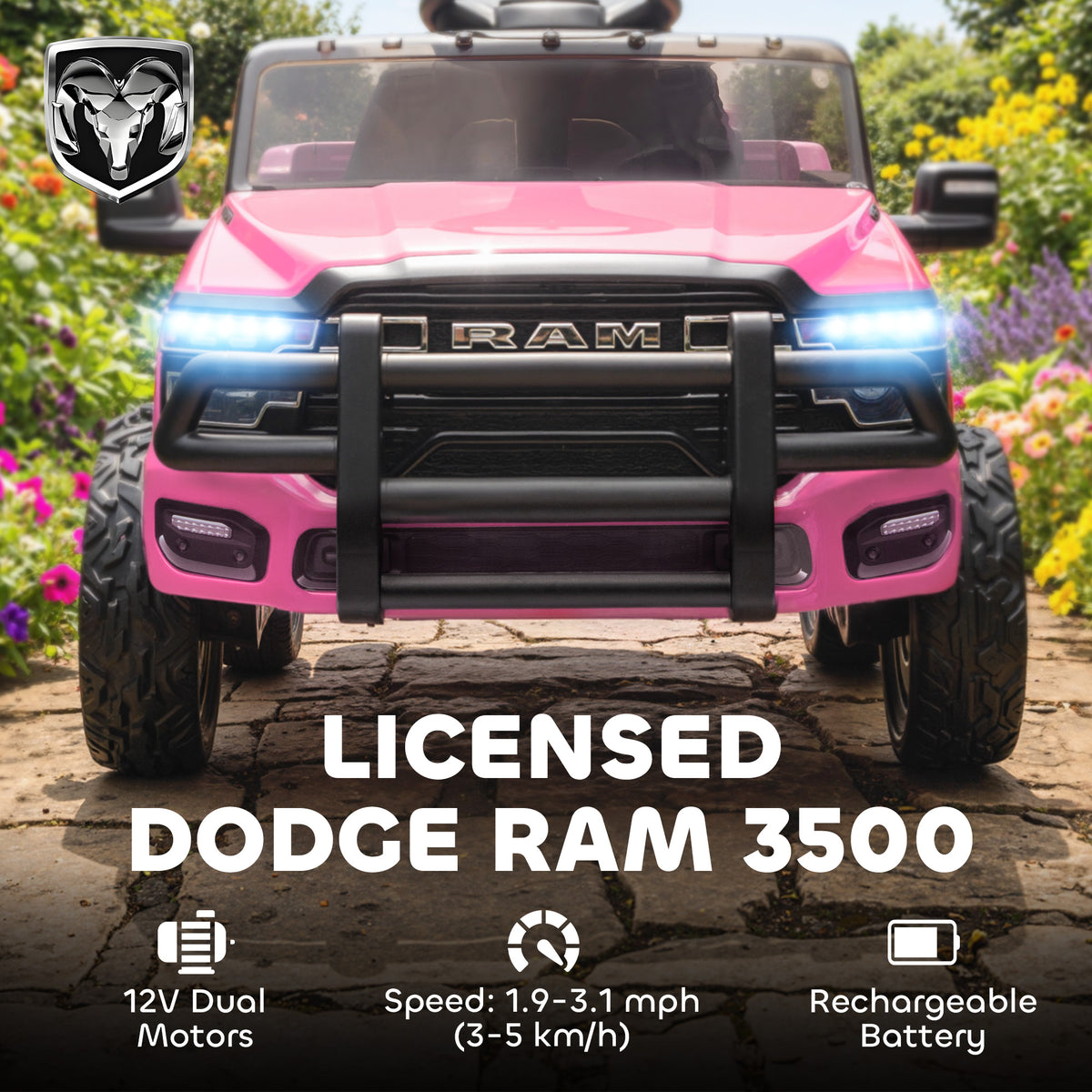 12V Dodge RAM 3500 Ride-On Truck for Kids – Pink