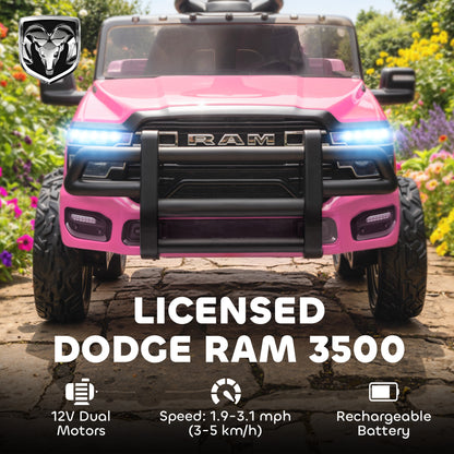 12V Kids Ride on Car, Licensed Dodge RAM 3500 Ride on Toys with Dual Motors, Remote Control for Toddlers, Pink