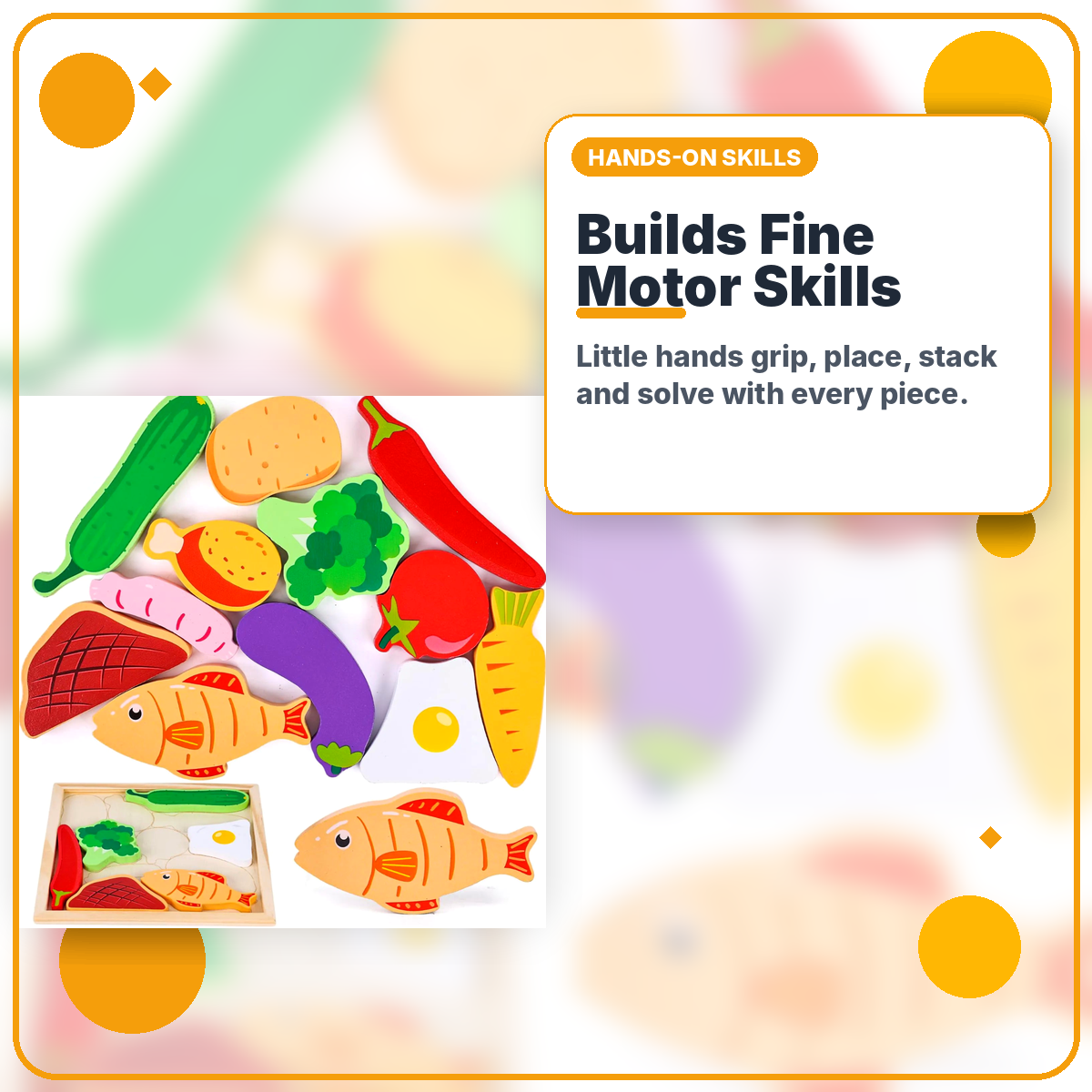 Montessori Food Puzzle for Toddlers 2–4 — Fine Motor Skills | Wooden
