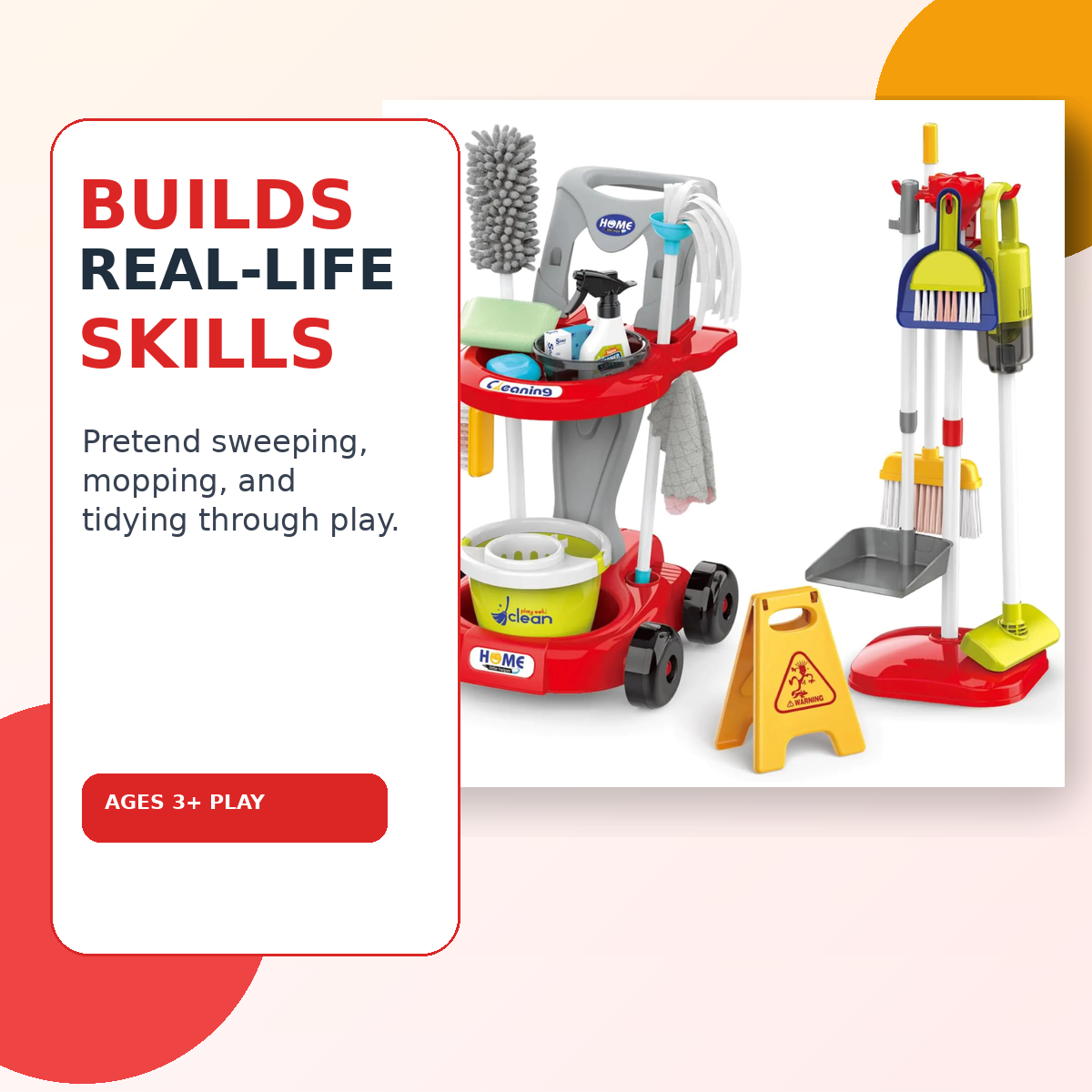 Pretend Cleaning Set for Toddlers 2–5 — Practical Life Skills | Working Vacuum