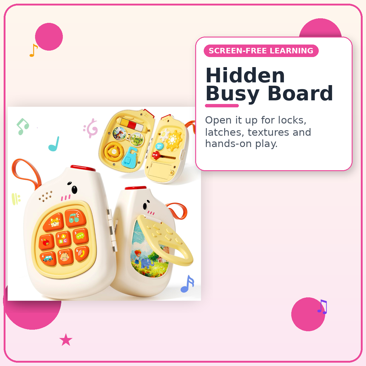 Baby Pretend Phone with Music for Toddlers – Montessori Sensory Motor Skills Development Toy Ages 6-18 Months