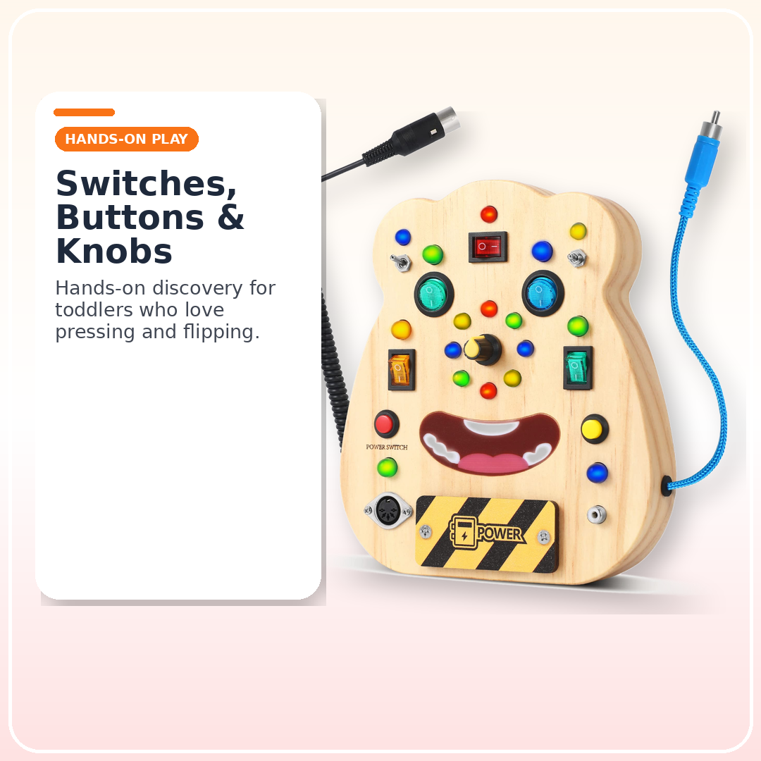 Montessori LED Busy Board for Toddlers 1–3 — Fine Motor Skills | Light-Up 14 Activities
