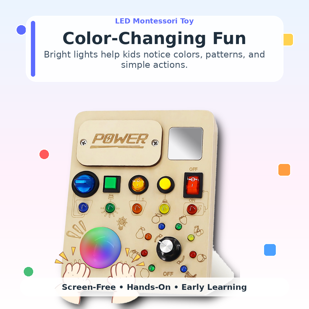 Montessori LED Busy Board for Toddlers 1–3 — Sensory Development | Light-Up Wooden