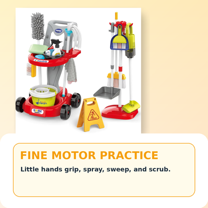 Pretend Cleaning Set for Toddlers 2–5 — Practical Life Skills | Working Vacuum
