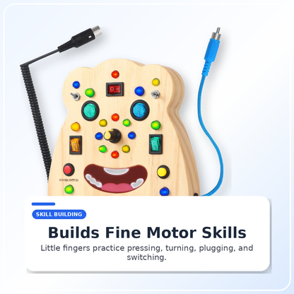 Montessori LED Busy Board for Toddlers 1–3 — Fine Motor Skills | Light-Up 14 Activities