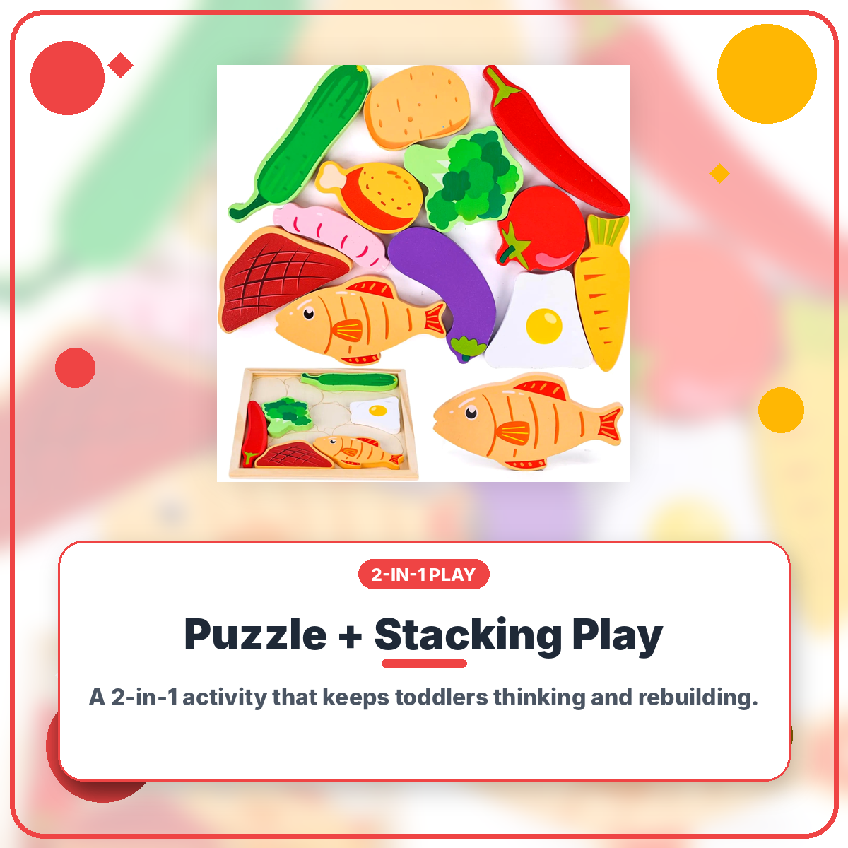 Montessori Food Puzzle for Toddlers 2–4 — Fine Motor Skills | Wooden ingredients