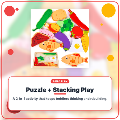 Montessori Food Puzzle for Toddlers 2–4 — Fine Motor Skills | Wooden ingredients