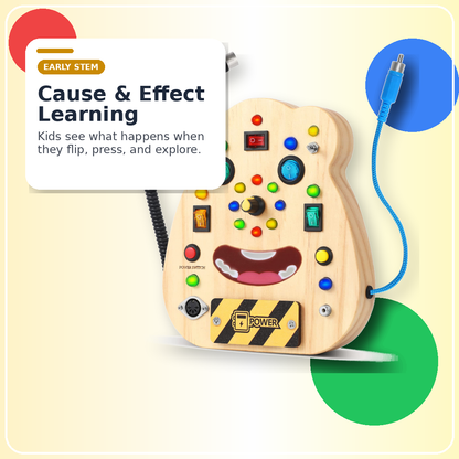 Montessori LED Busy Board for Toddlers 1–3 — Fine Motor Skills | Light-Up 14 Activities