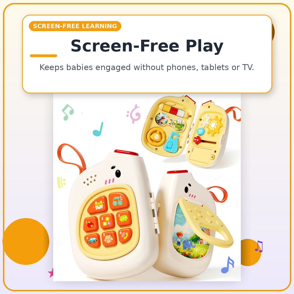Baby Pretend Phone with Music for Toddlers – Montessori Sensory Motor Skills Development Toy Ages 6-18 Months