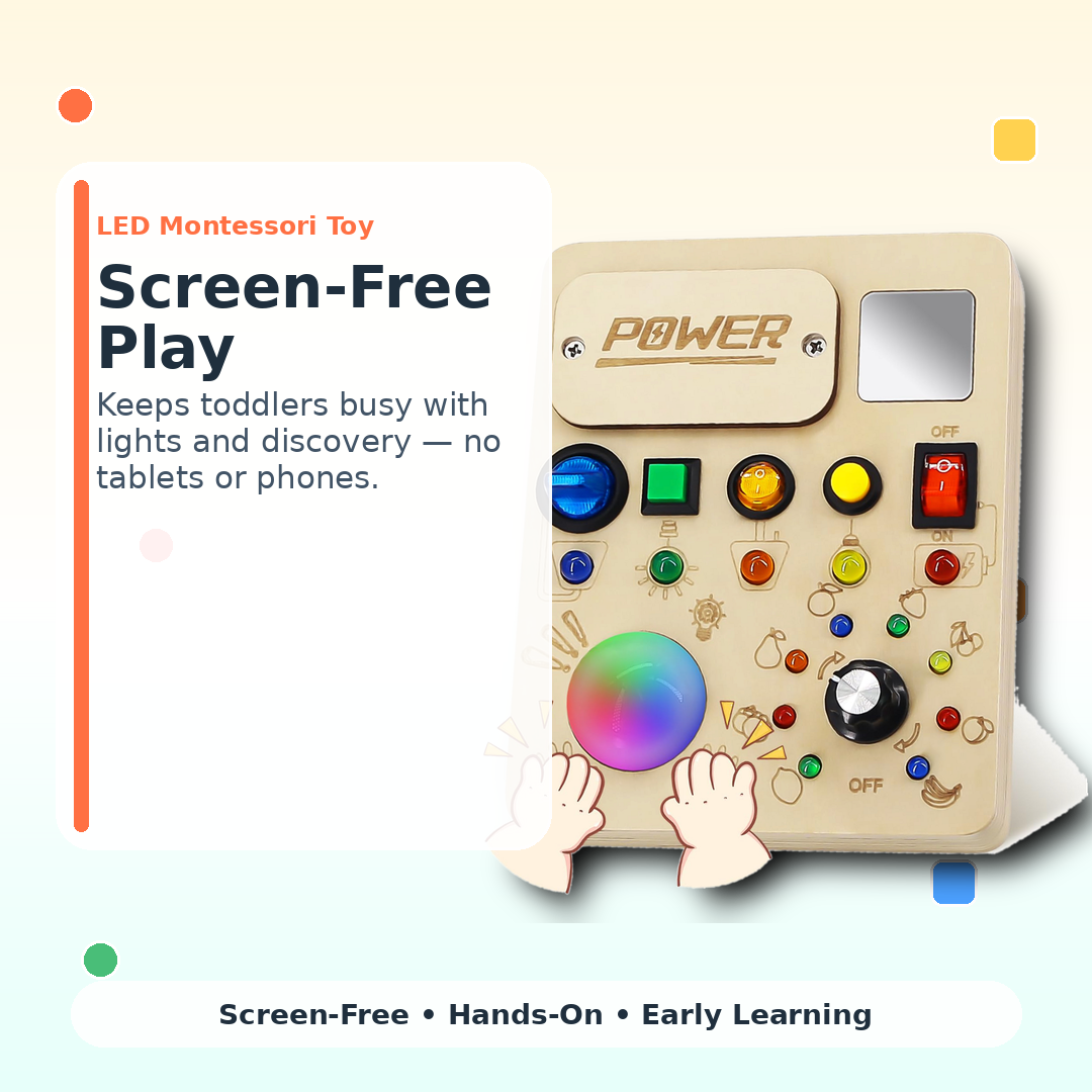Montessori LED Busy Board for Toddlers 1–3 — Sensory Development | Light-Up Wooden
