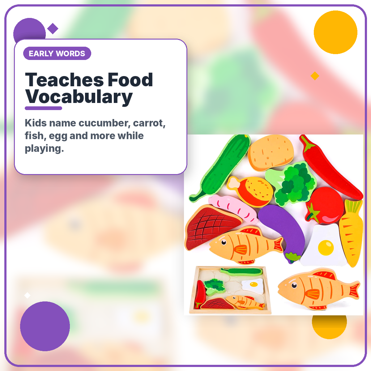 Montessori Food Puzzle for Toddlers 2–4 — Fine Motor Skills | Wooden
