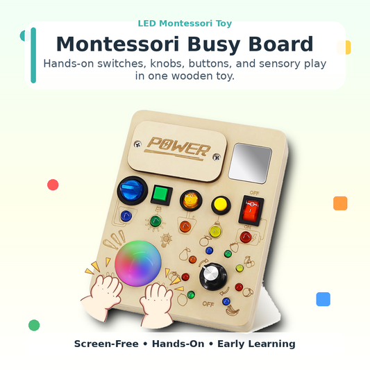 Montessori LED Busy Board for Toddlers 1–3 — Sensory Development | Light-Up Wooden