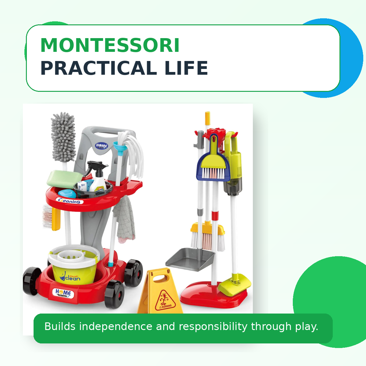 Pretend Cleaning Set for Toddlers 2–5 — Practical Life Skills | Working Vacuum Red