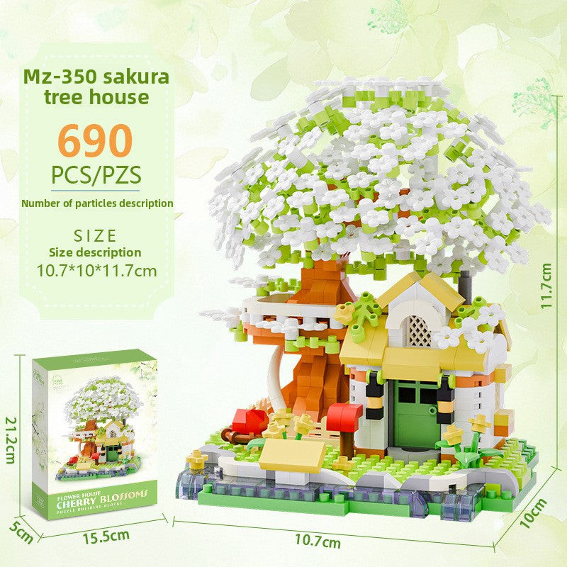 Mini City Street Building Blocks Set Green sakura tree 690 capsules