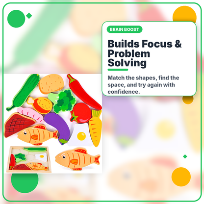 Montessori Food Puzzle for Toddlers 2–4 — Fine Motor Skills | Wooden