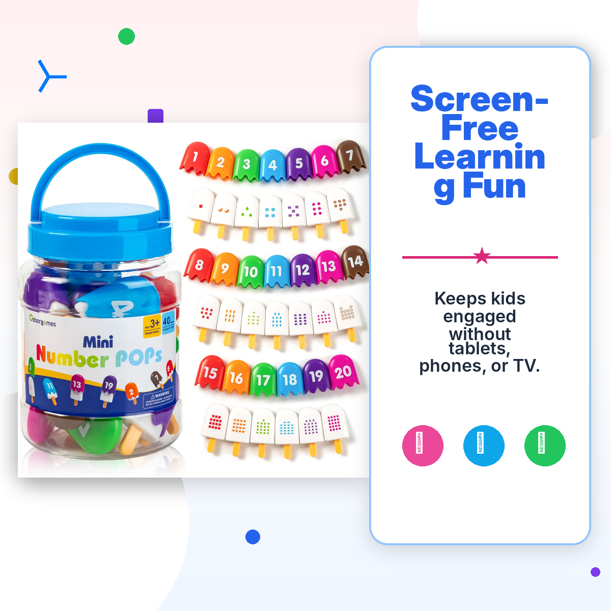Montessori Number Popsicles Matching Game for Toddlers — 40 Pcs · Numbers 1–20 · 7 Colors · Self-Correcting · Reusable Jar · Color Sorting & Counting Toy Ages 2–5