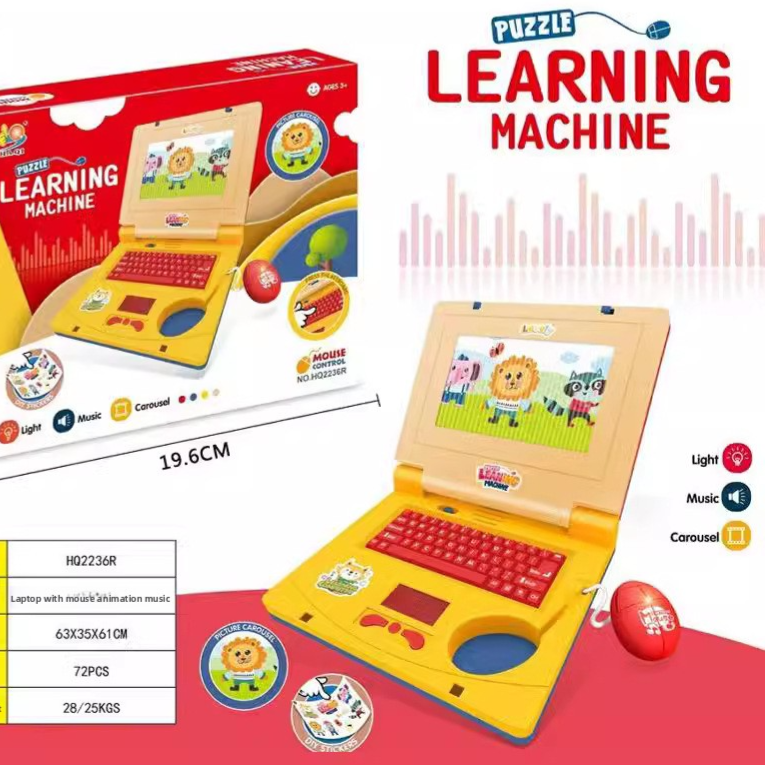 Kids Pretend Learning Laptop with Lights & Music – Color Options