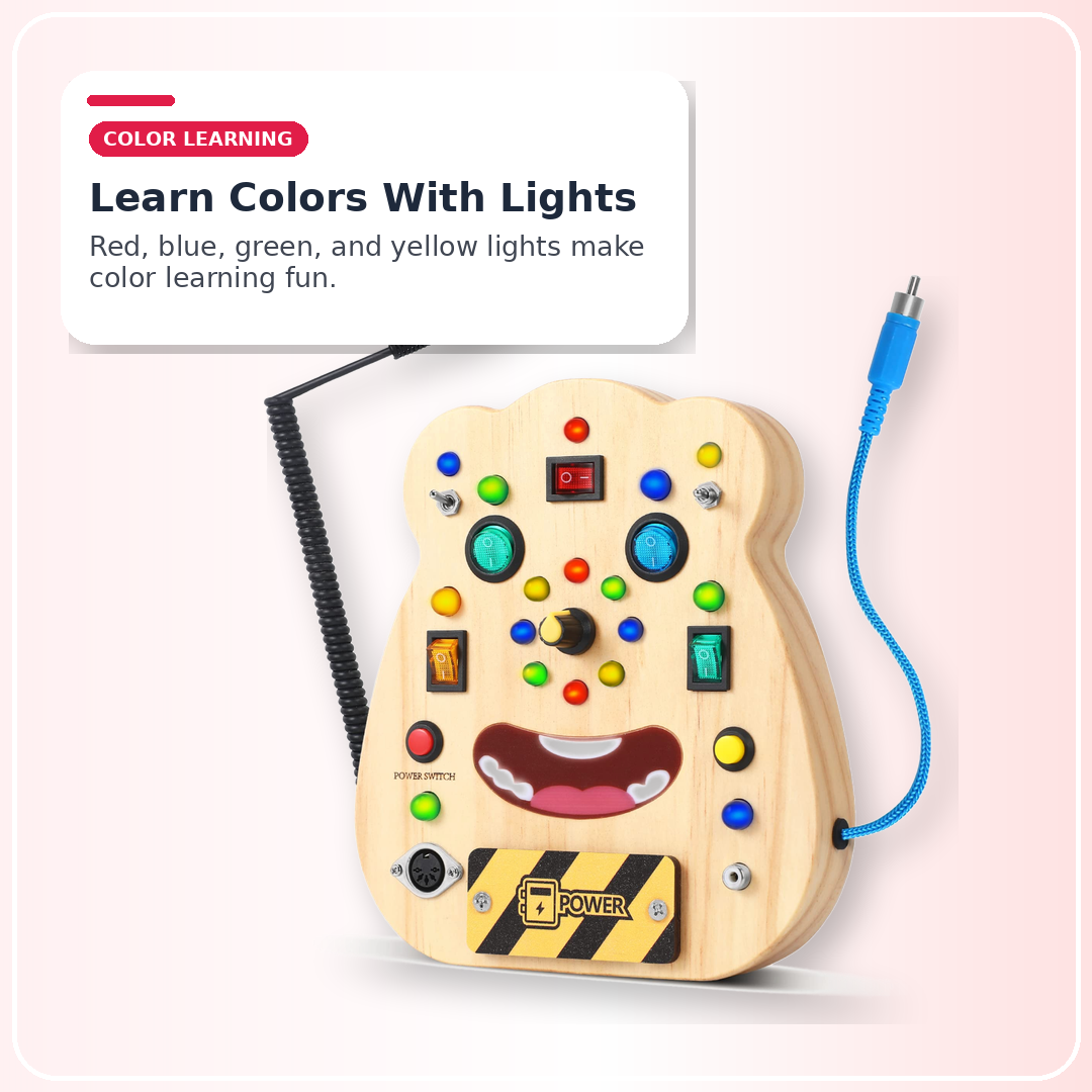 Montessori LED Busy Board for Toddlers 1–3 — Fine Motor Skills | Light-Up 14 Activities