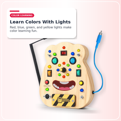 Montessori LED Busy Board for Toddlers 1–3 — Fine Motor Skills | Light-Up 14 Activities