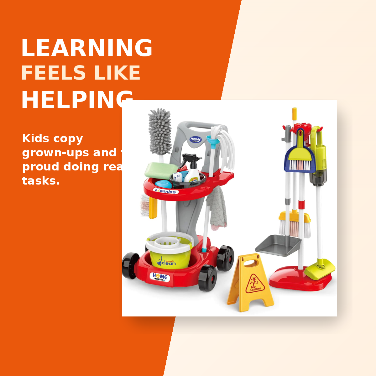 Pretend Cleaning Set for Toddlers 2–5 — Practical Life Skills | Working Vacuum