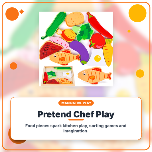 Wooden Food Puzzle for Toddlers – Montessori Fine Motor Toy for Pretend Kitchen Play